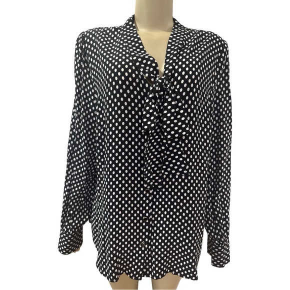 Talbots Black and White Polka Dot Blouse - Picture 1 of 7